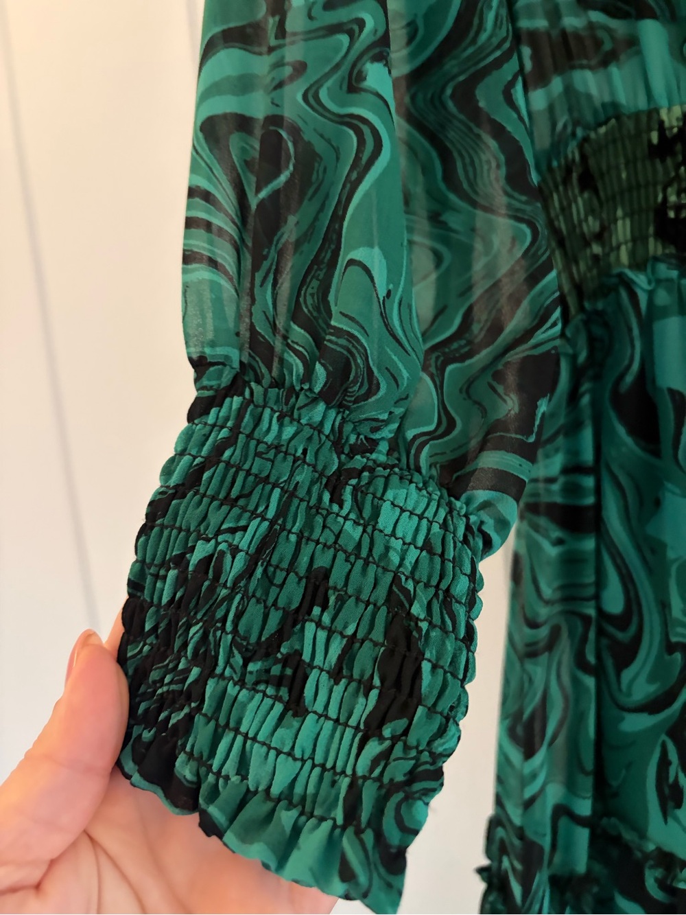 MISA LOS ANGELES Aydenis Teared Green Marble Print Long Sleeve Dress - Picture 7 of 15